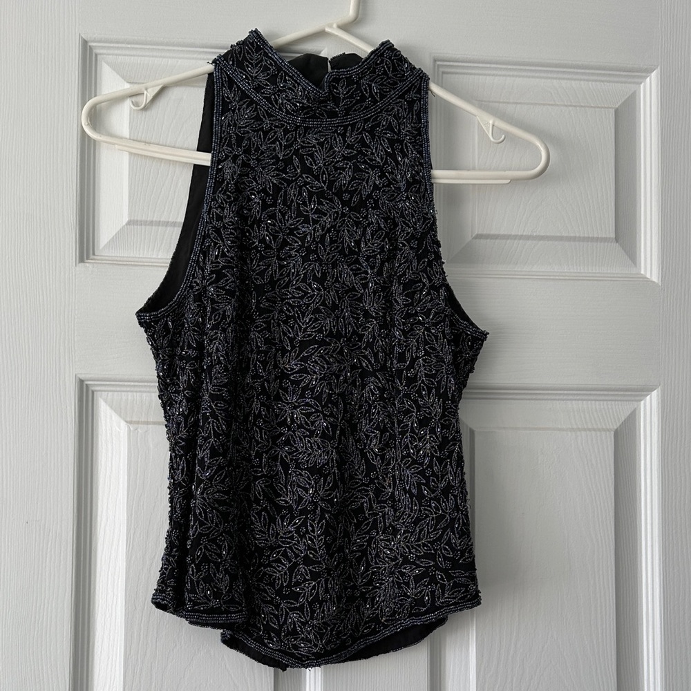 Papell Boutique Black Textured Sleeveless Blouse
